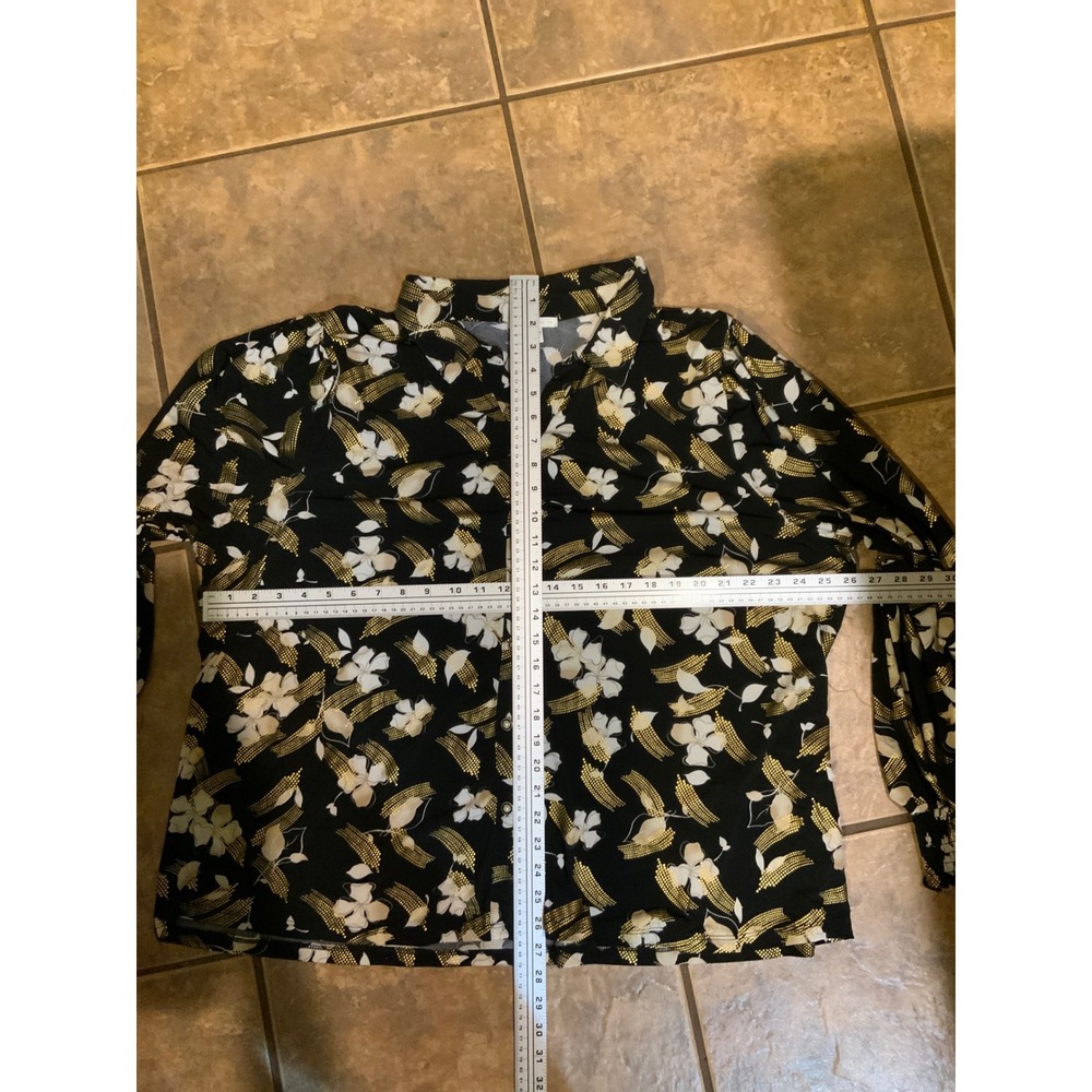 Cato Womens Plus Size 22/24W Black Gold Floral Button Down Blouse Long Sleeve - Picture 4 of 5